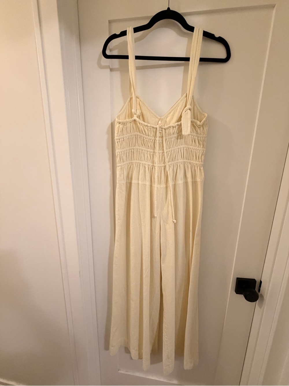 Free People Cream Smocked-Strap Wide Leg Jumpsuit